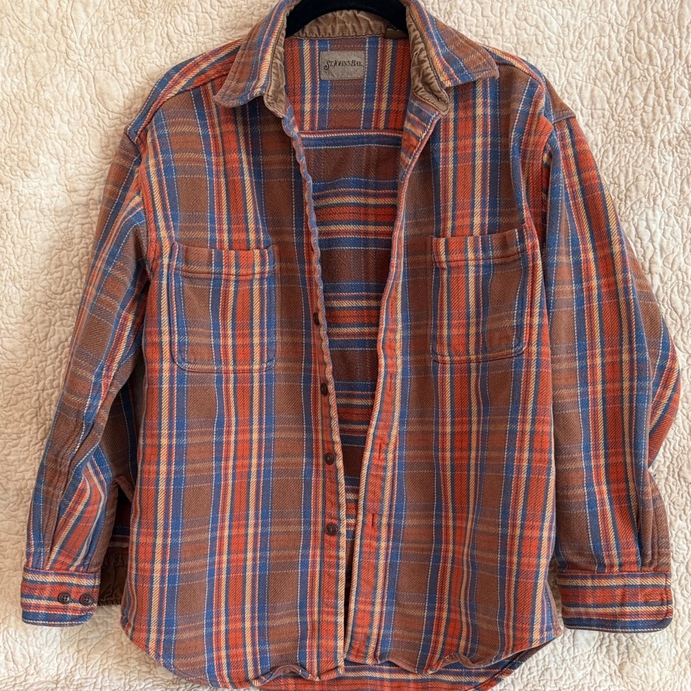 St. John's Bay Brown, Blue & Orange Plaid Corduroy-Trim Shirt
